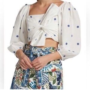 Farm Rio White Puff Sleeve Crop Top